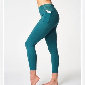 Sweaty Betty Super Sculpt Mesh 7/8 Yoga Leggings in June Bug Green Marl